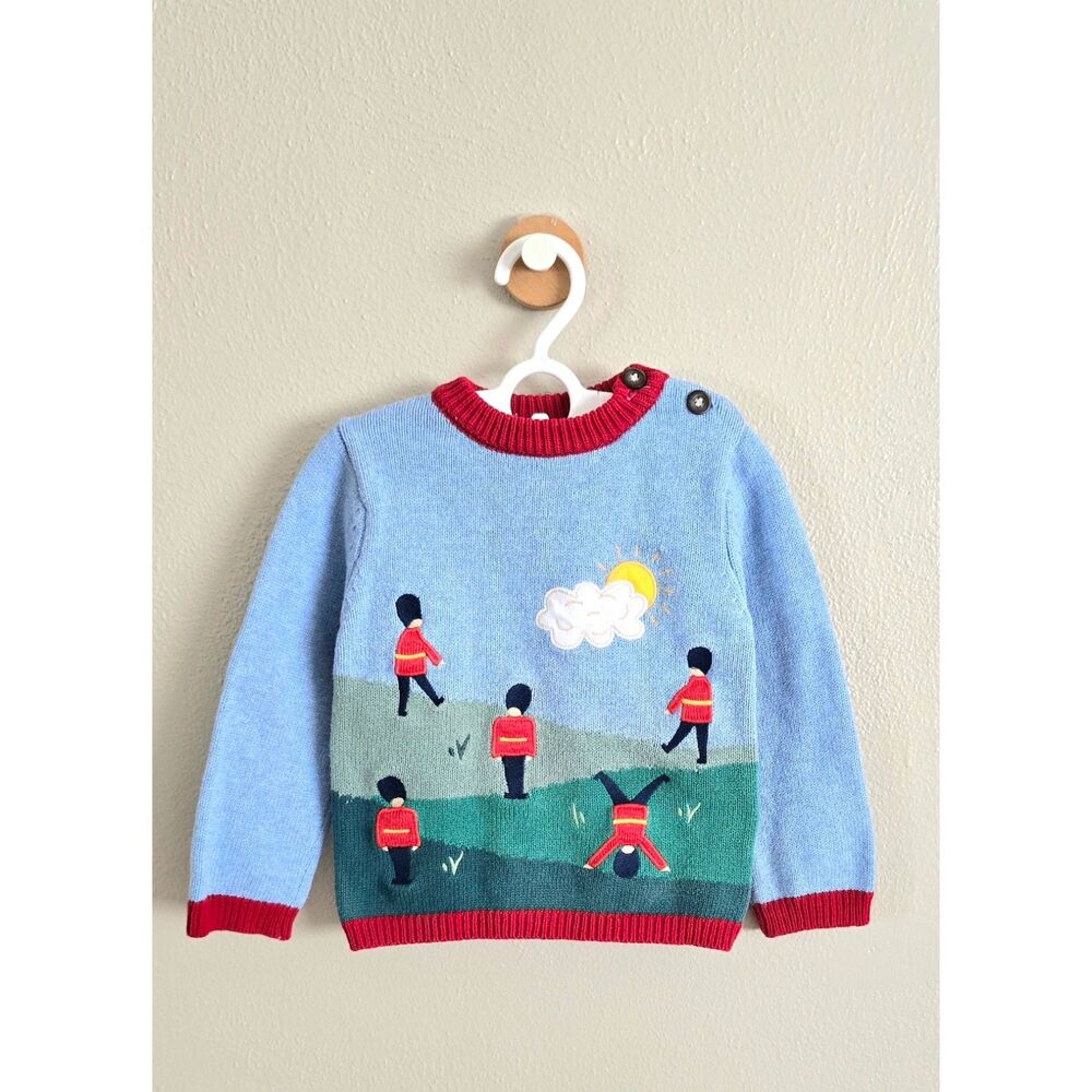 VGUC JoJo Maman Bébé Blue Soldier Button Detail Jumper, Sz 2/3
